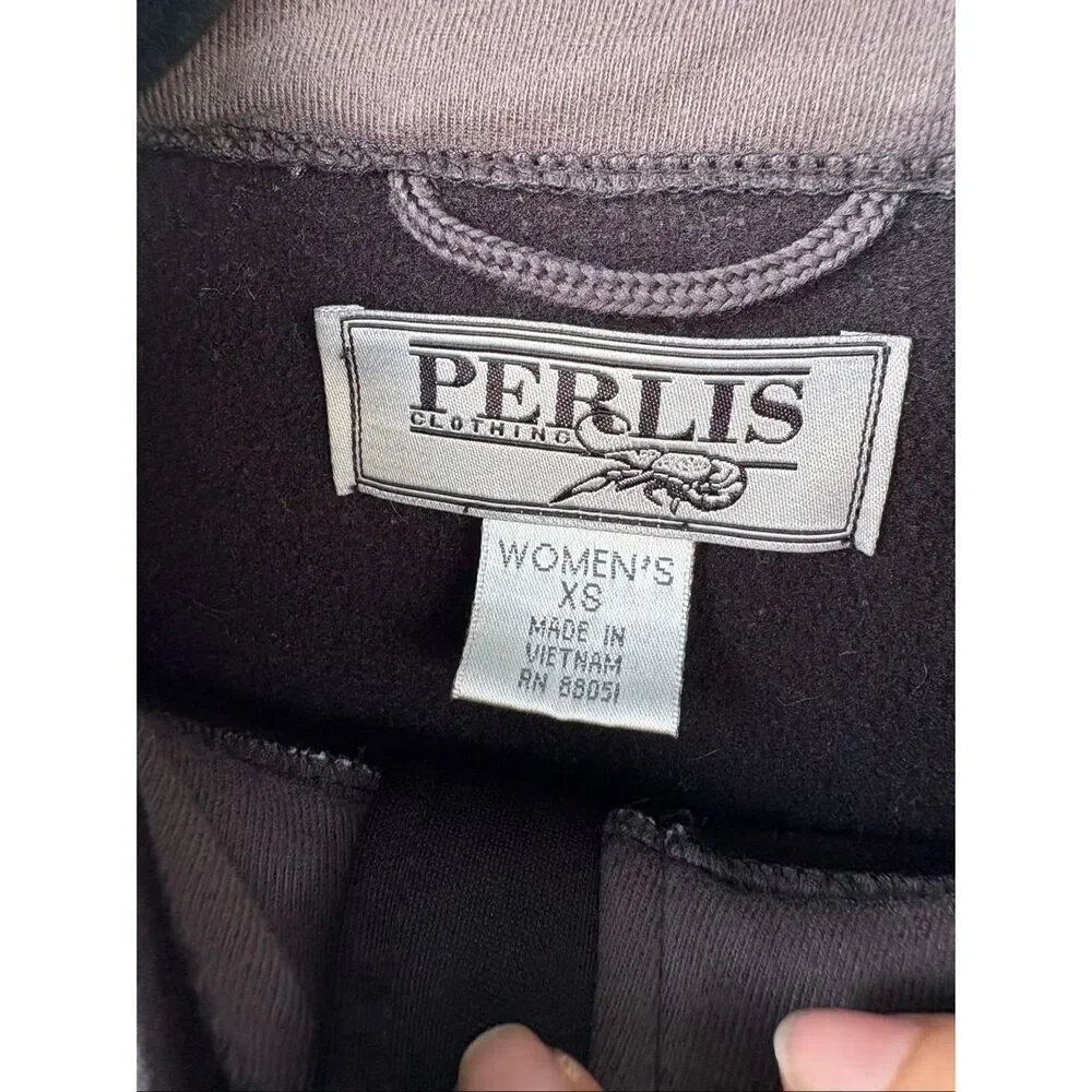 Perlis Women XS Black Softshell Jacket Full Zip Lightweight Crawfish Logo Preppy